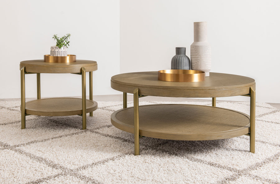Arini Round Accent Tables with Cane Shelf