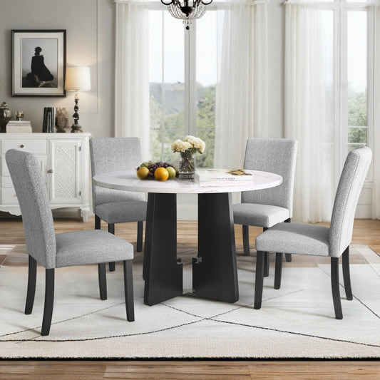 5-Piece Round Dining Table Set - White+gray - detail view 2