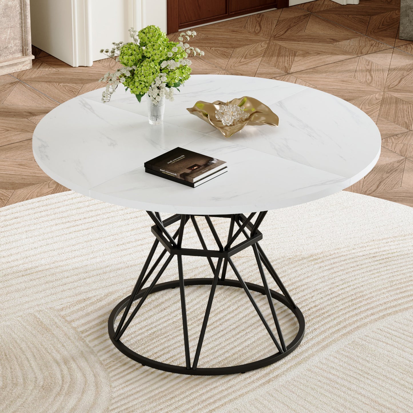 A Circular Dining Table with a Diameter of 47" - White & Black - primary color shot