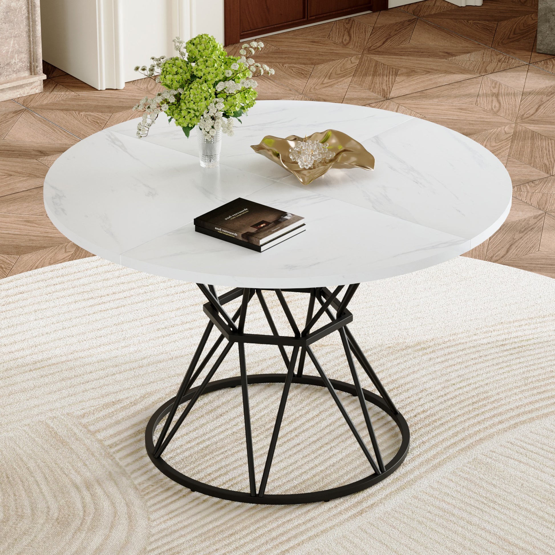 A Circular Dining Table with a Diameter of 47" - White & Black - primary color shot