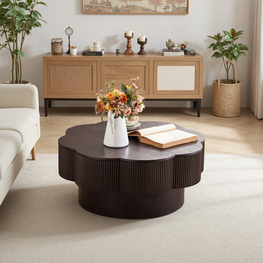Modern Plum Blossom Shaped Coffee Table with Storage in Dark Brown - detail view 2