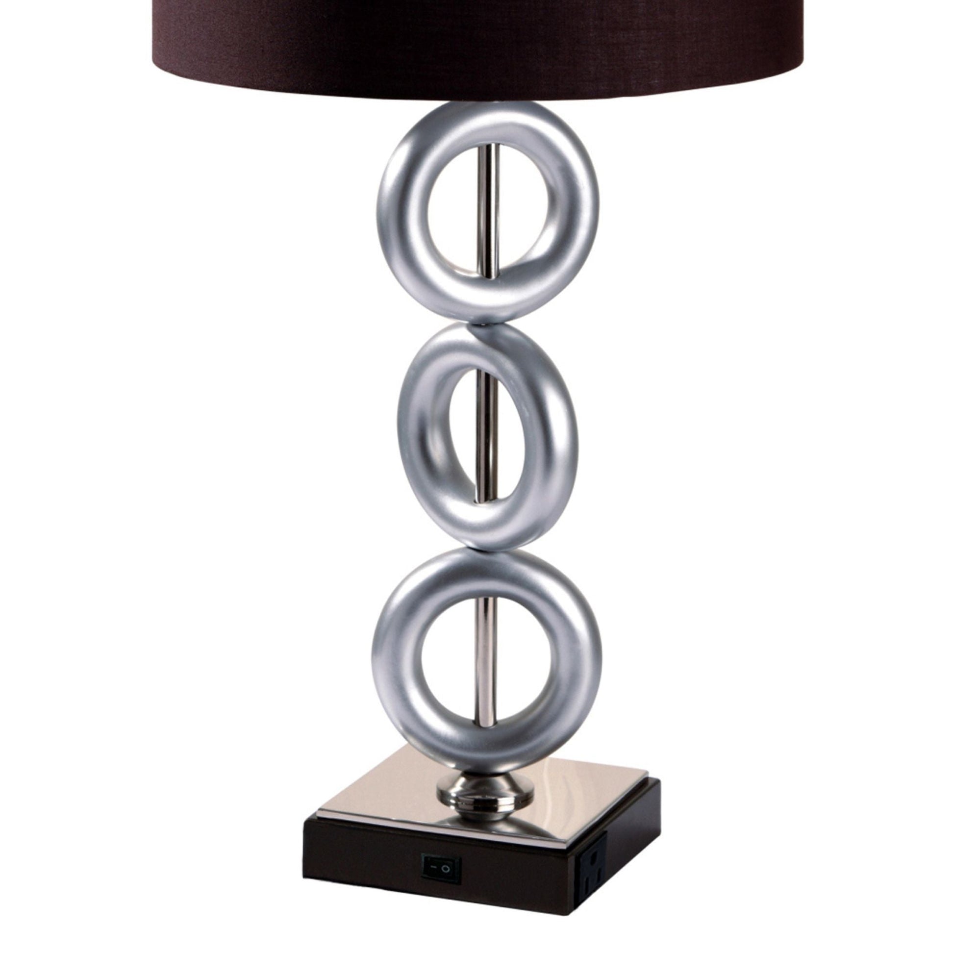 29' Tall Metal Table Lamp with Silver finish, Ring Style, Espresso Round Shade