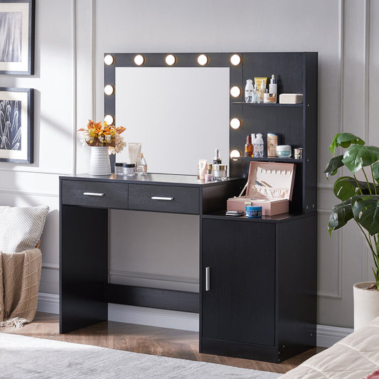 Eira Modern Minimalist Bedroom Vanity, Black