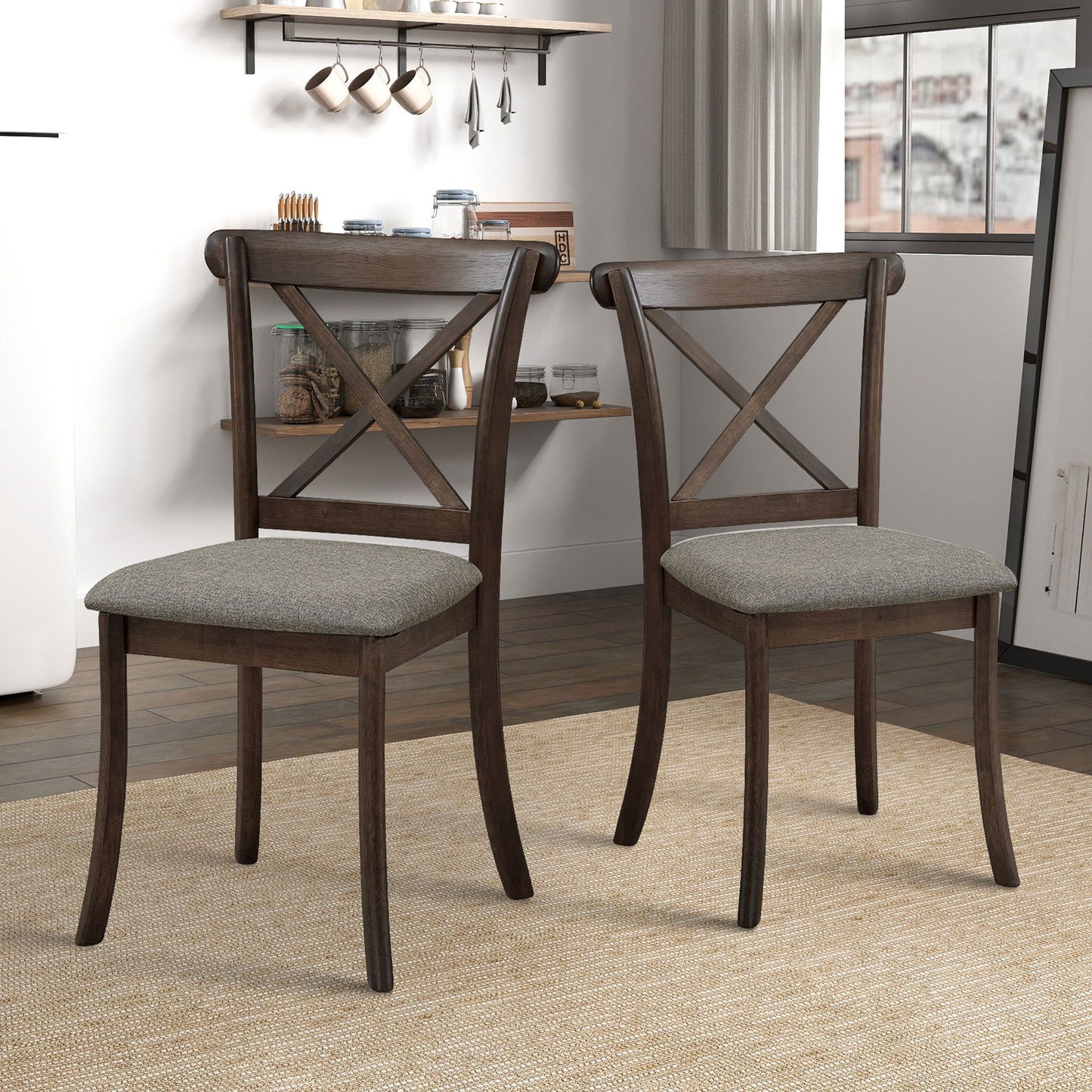 Iris Farmhouse Side Chairs with Cross Back Set of 2 Dark Brown