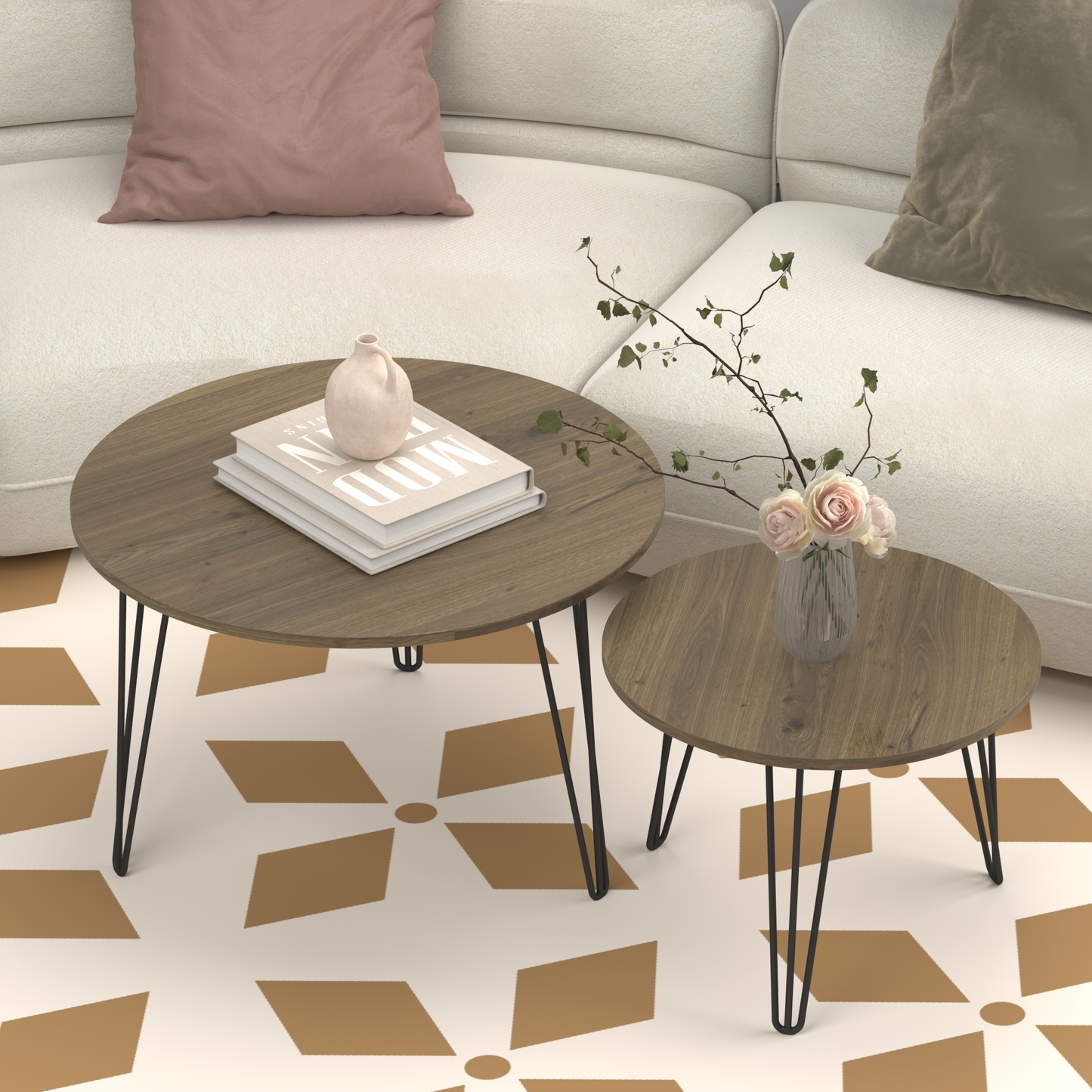 Brown Wood+metal Steel Frame Nesting Tables with Wood Legs - detail view 8