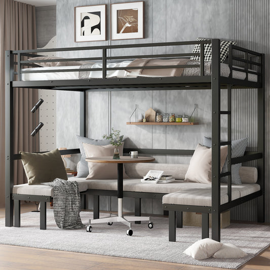 Queen over Queen Size Pull-Out Metal Bunk Bed - Black - primary color shot