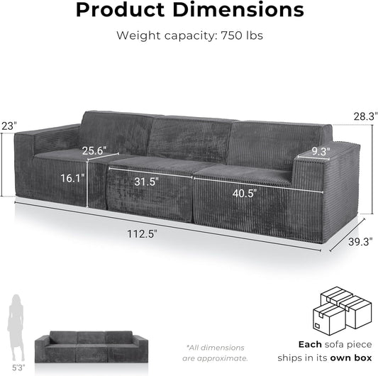 Kimara Modern Chenille Compressed Foam Sofa – Gray
