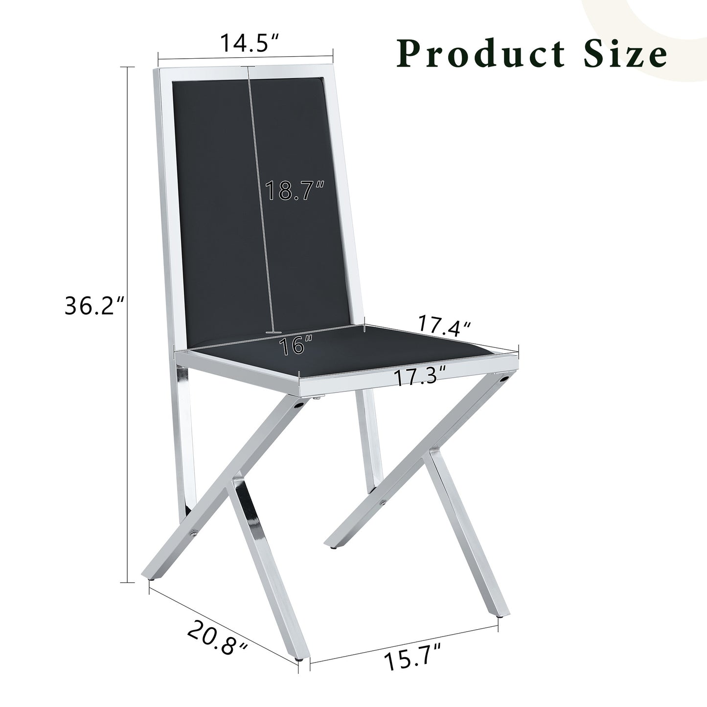 Black Upholstered Fabric Steel Frame Dining Chairs with Silver Legs (set of 2) - detail view 3