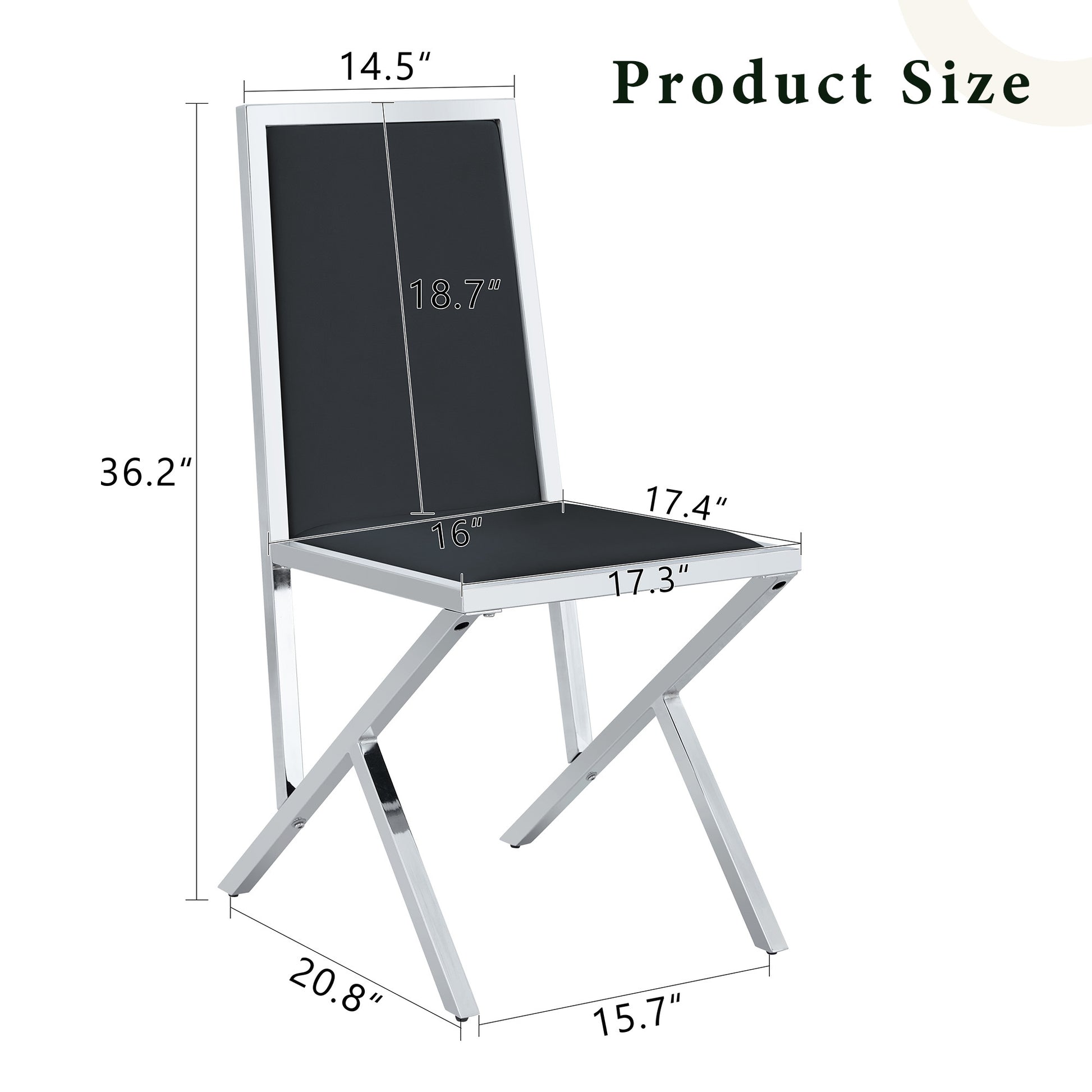 Black Upholstered Fabric Steel Frame Dining Chairs with Silver Legs (set of 2) - detail view 3