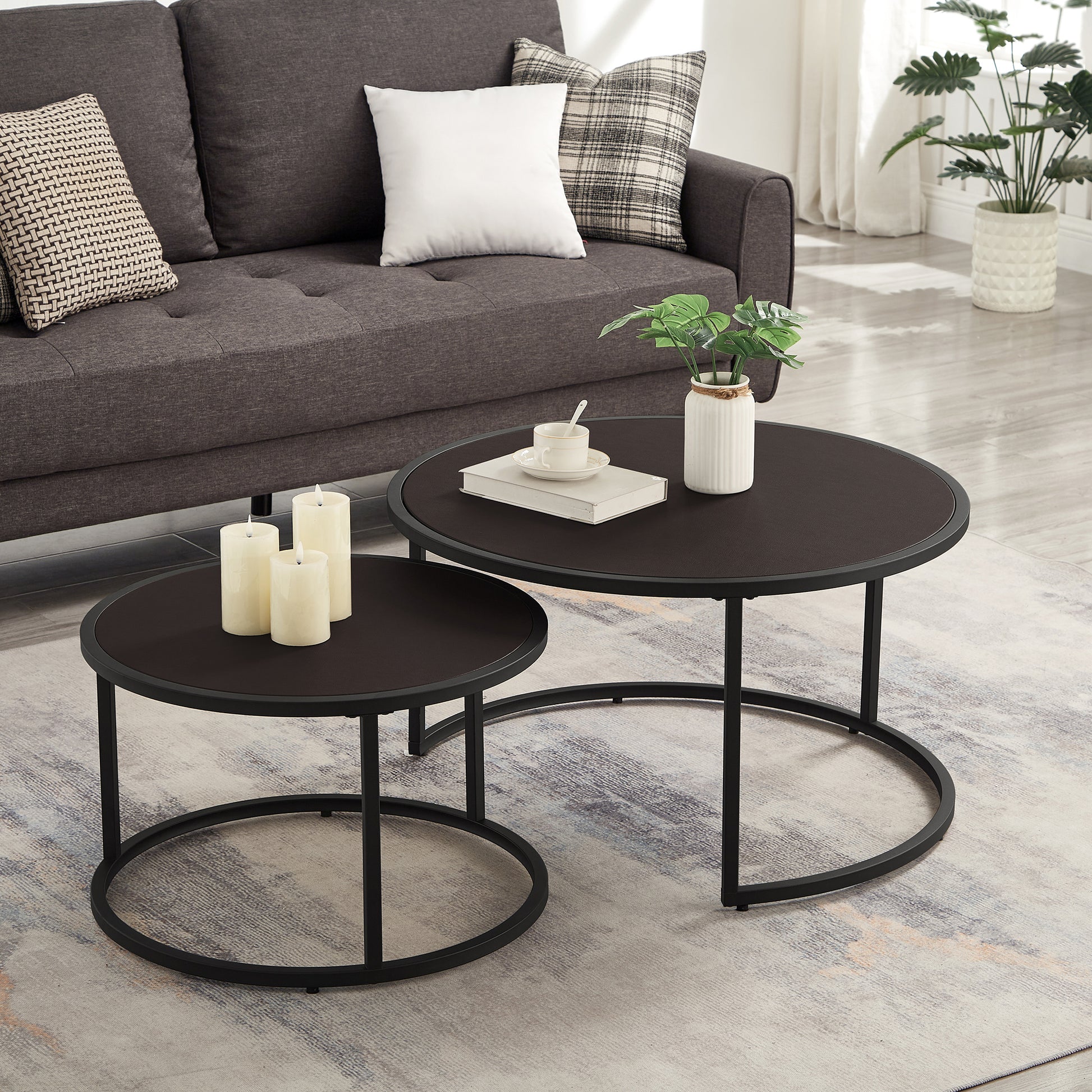 Brown Fabric+metal Nesting Tables with Black Legs - primary color shot