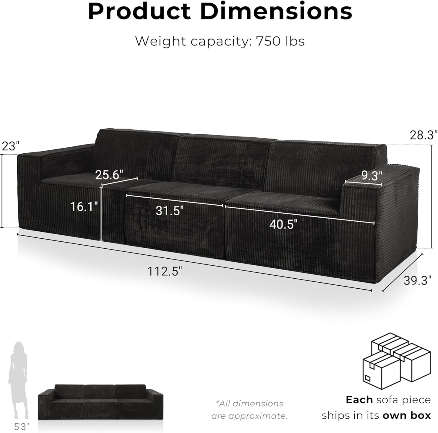Kimara Modern Chenille Compressed Foam Sofa & Loveseat Set – Black or Gray