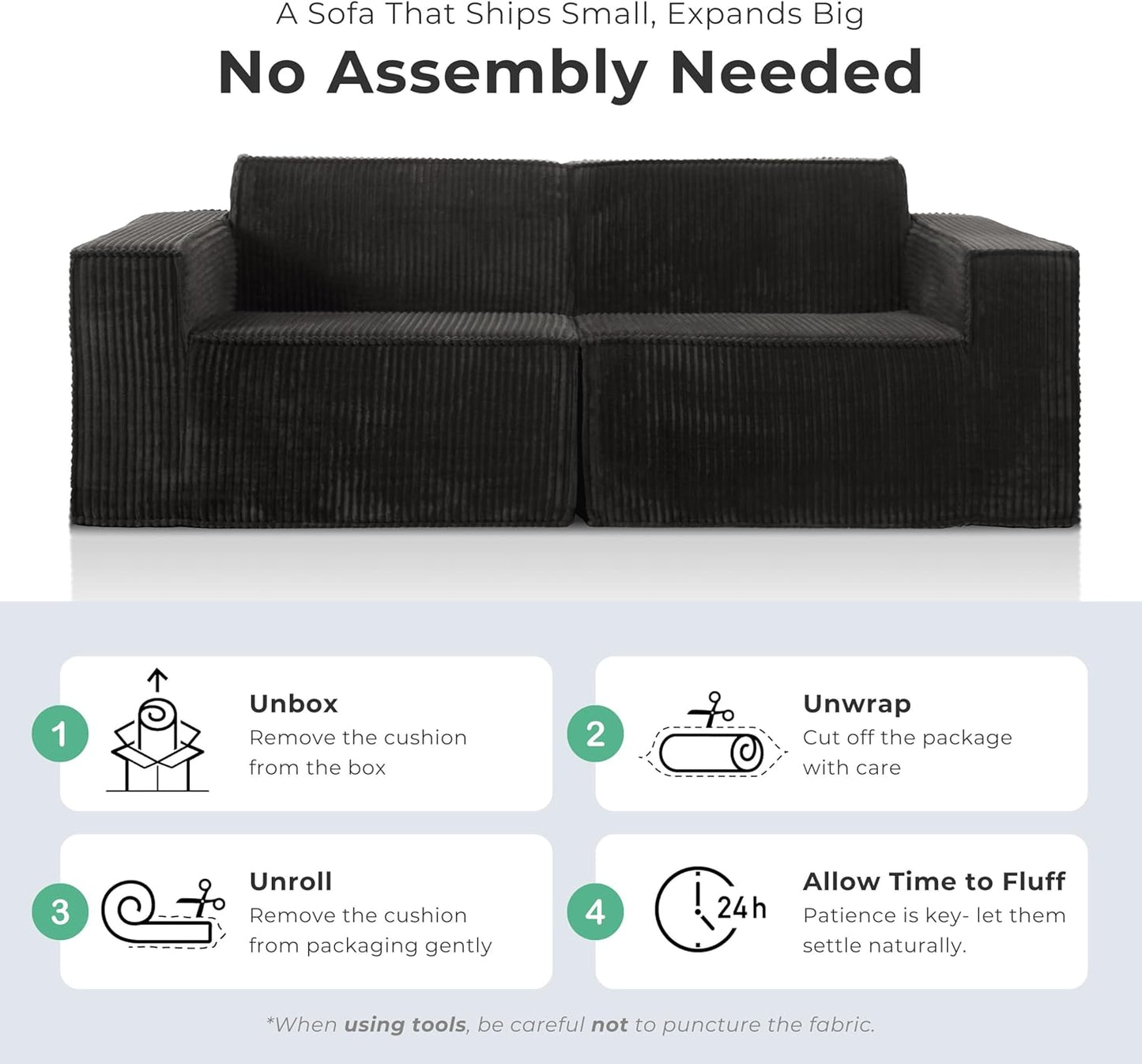 Kimara Modern Chenille Compressed Foam Sofa & Loveseat Set – Black or Gray