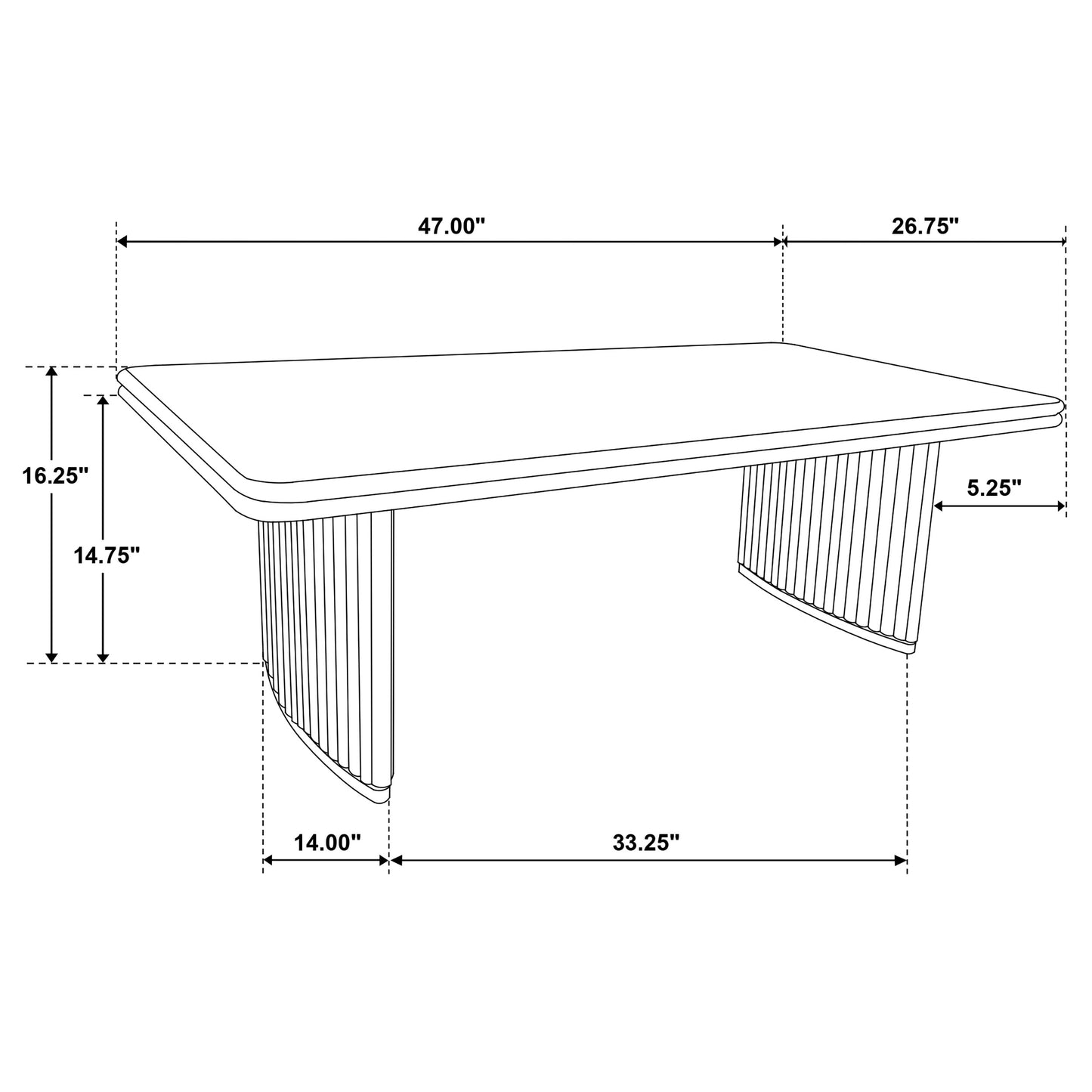 Adina Rectangular Coffee Table with Dual Reeded Pedestal Base – Distressed Light Brown