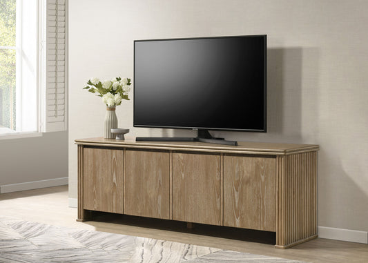 Adina 70” TV Stand with Reeded Panels – Distressed Light Brown