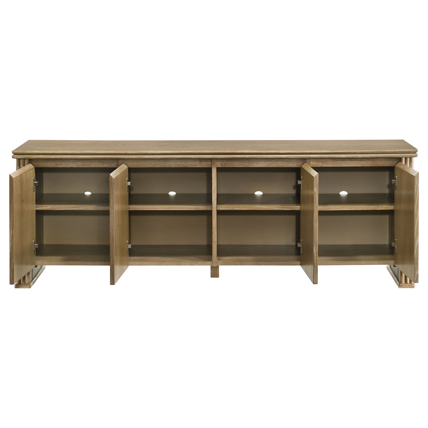 Adina 70” TV Stand with Reeded Panels – Distressed Light Brown