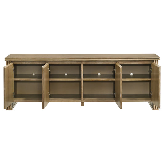 Adina 70” TV Stand with Reeded Panels – Distressed Light Brown