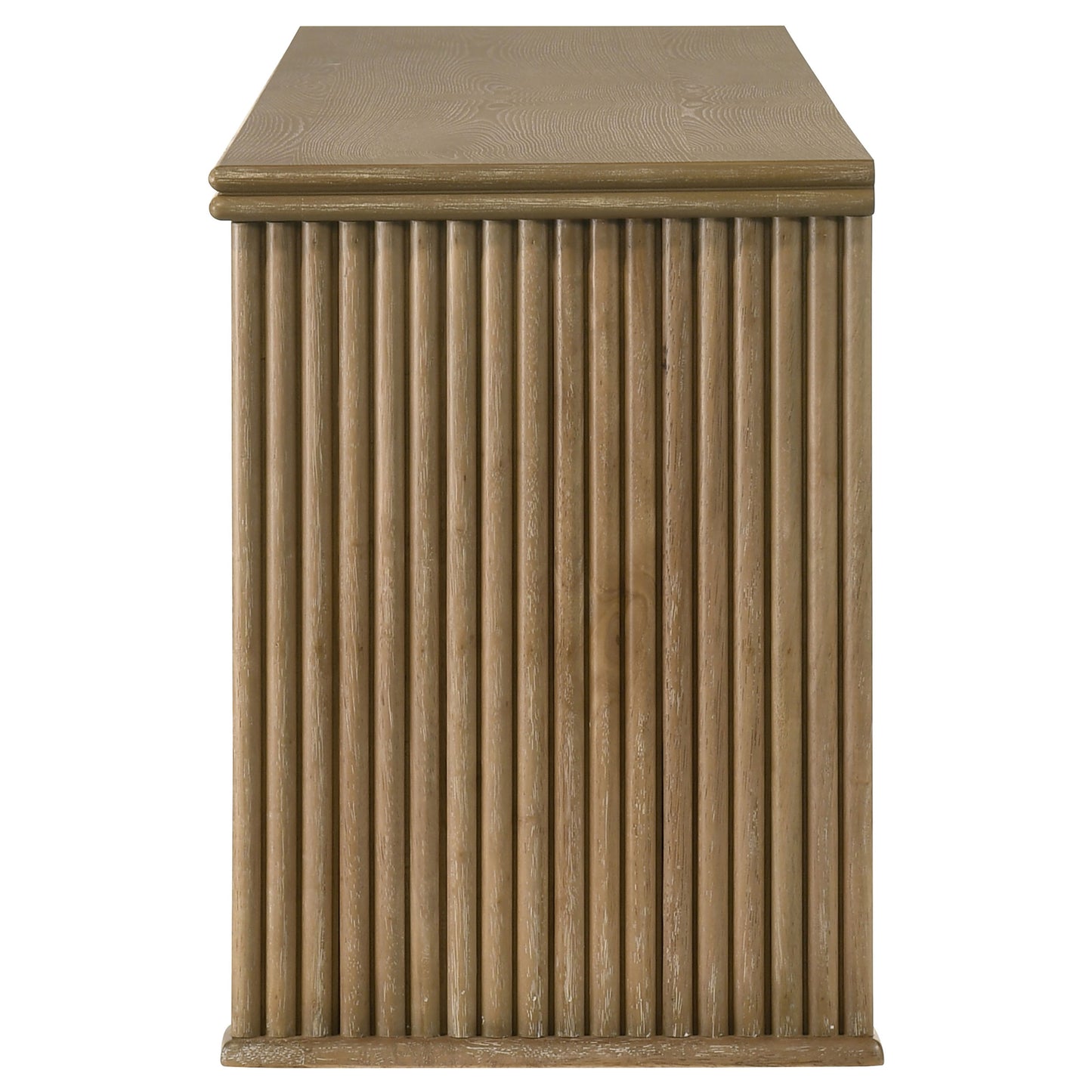 Adina 70” TV Stand with Reeded Panels – Distressed Light Brown