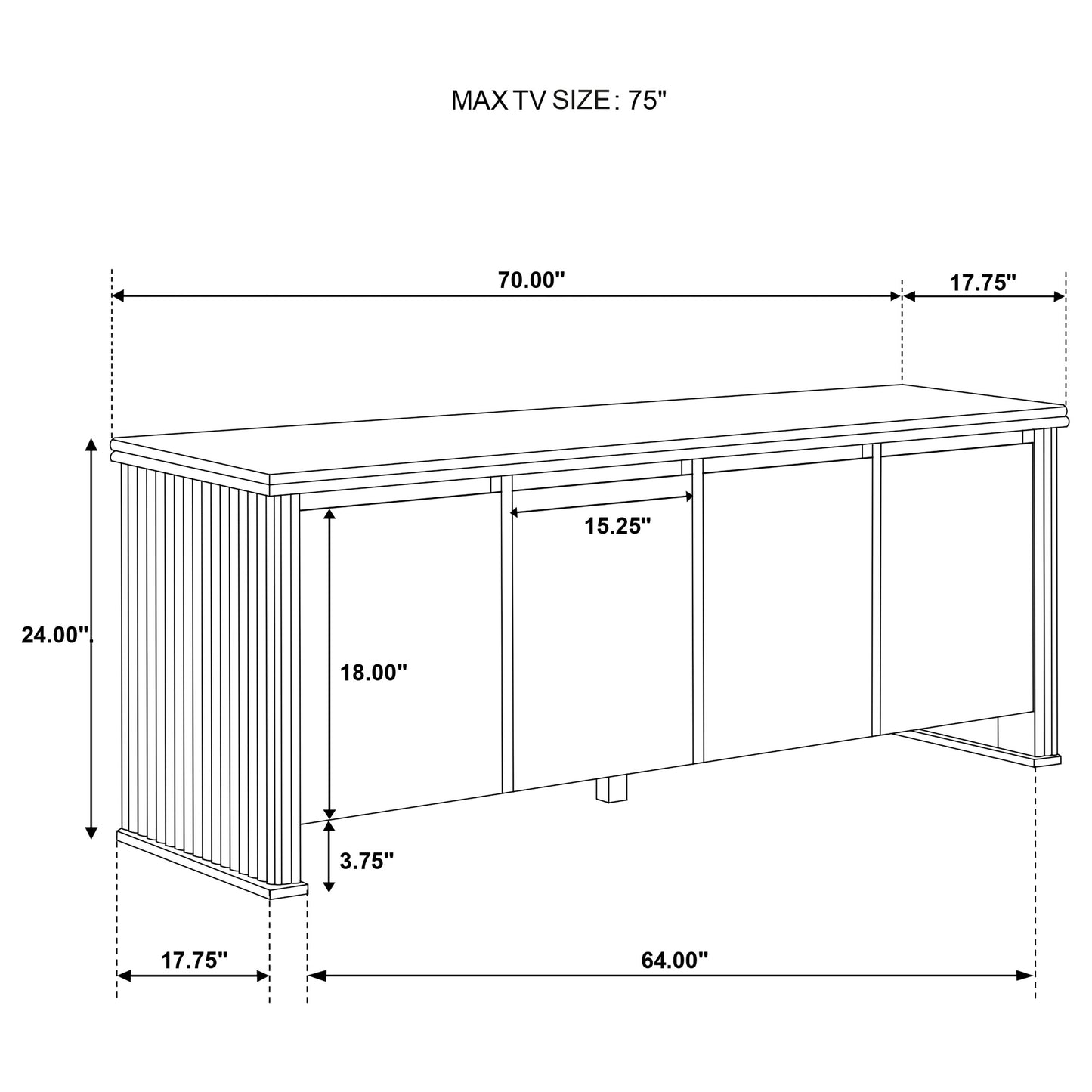 Adina 70” TV Stand with Reeded Panels – Distressed Light Brown