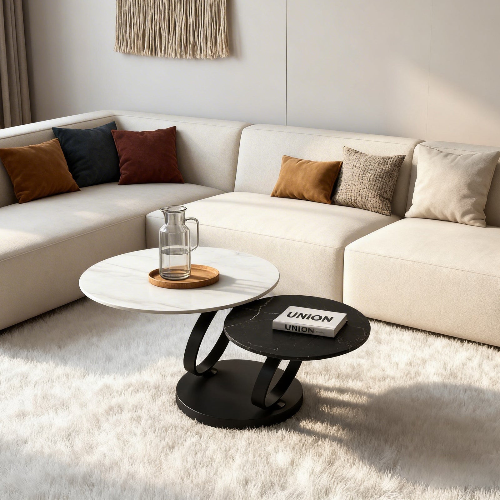 Black & White Metal+ceramic Tile Steel Frame Nesting Tables with Black Legs - detail view 6