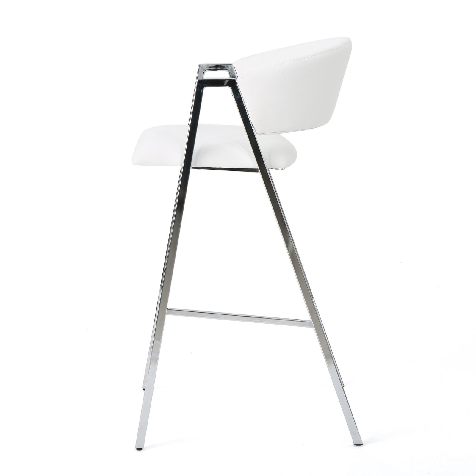 Misha Modern White PU Leather & Silver Bar Stools Set of 2
