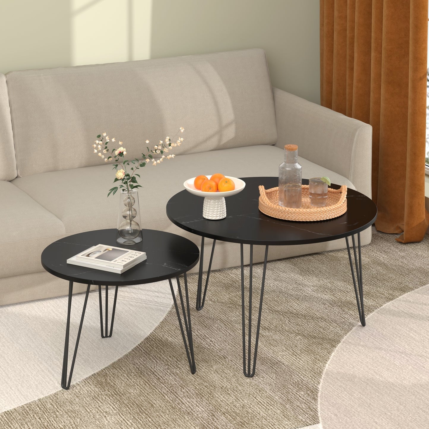 Black Wood+metal Steel Frame Nesting Tables with Black Legs - detail view 2