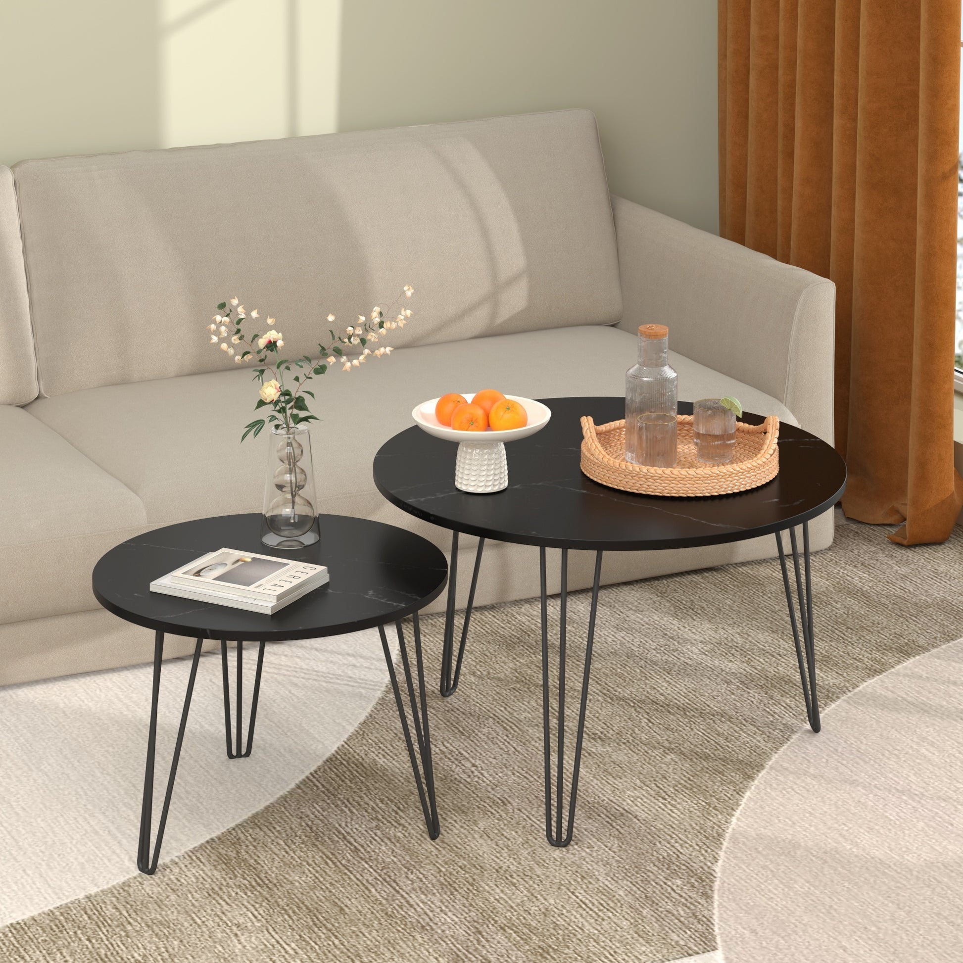 Black Wood+metal Steel Frame Nesting Tables with Black Legs - detail view 2
