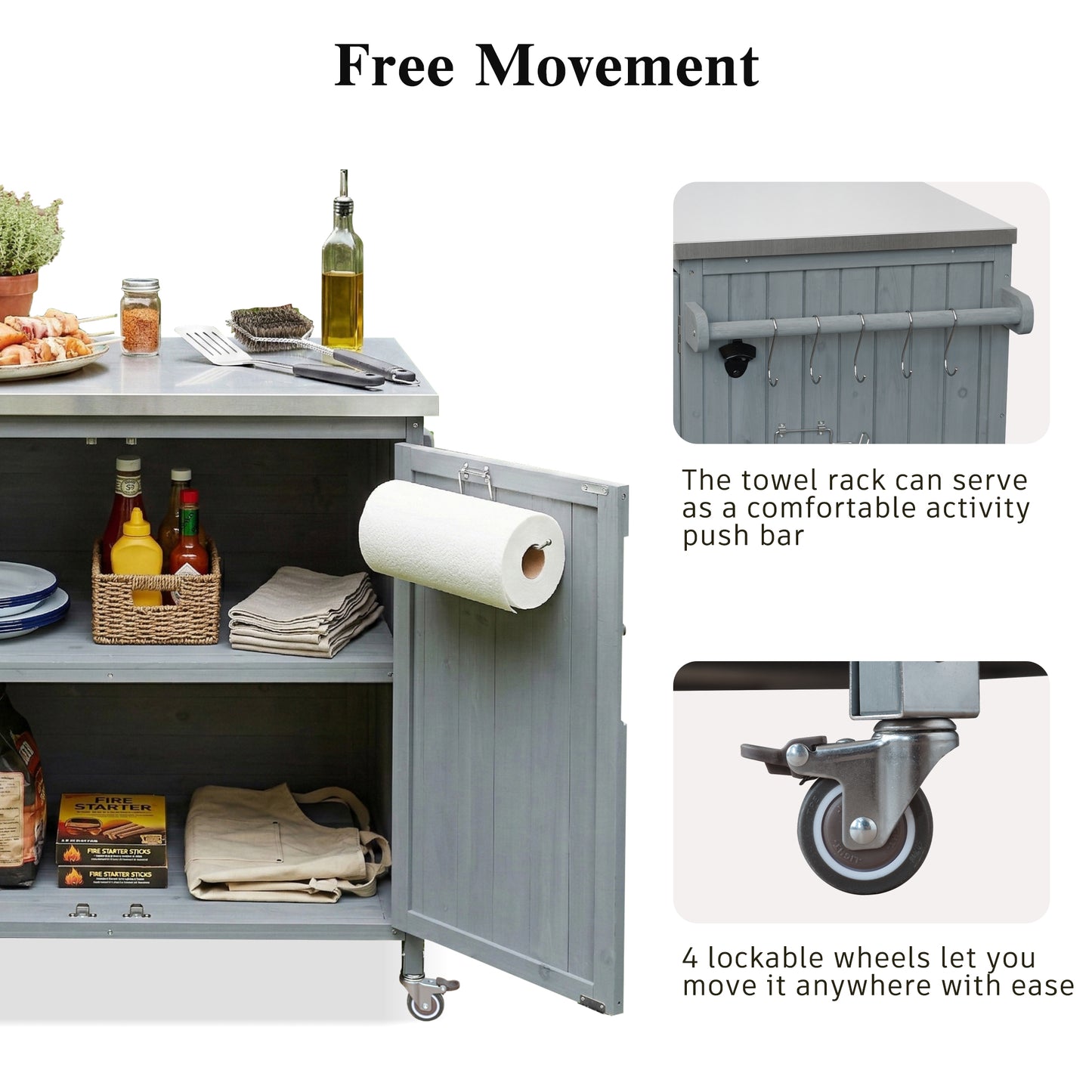 K&k 42.1' Outdoor Kitchen Island with Side Shelf - Grey & Blue - detail view 7