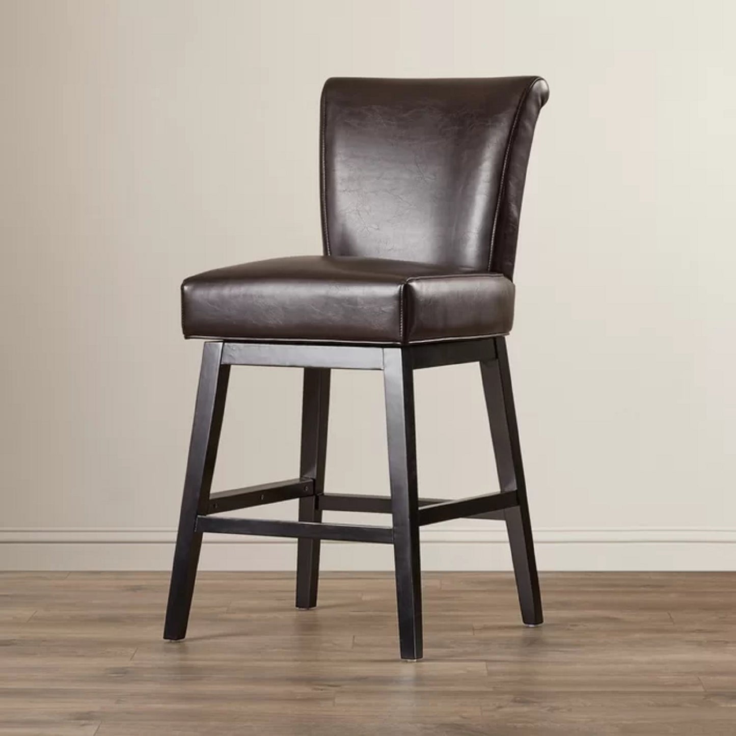 Mara 28" Modern Leather Bar Stool with Black Legs Set of 2 Brown