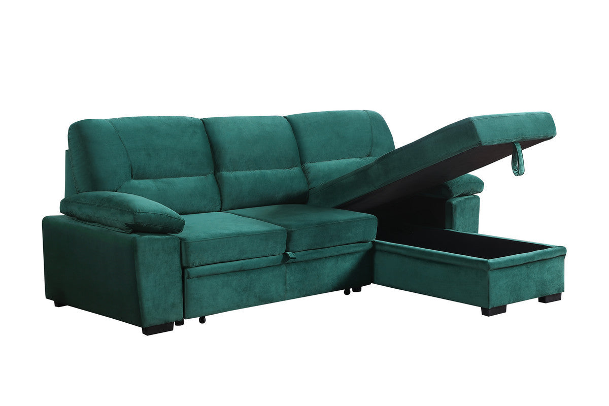 Kipling 97.5' Green Velvet Fabric Reversible Sleeper Sectional Sofa Chaise - detail view 5