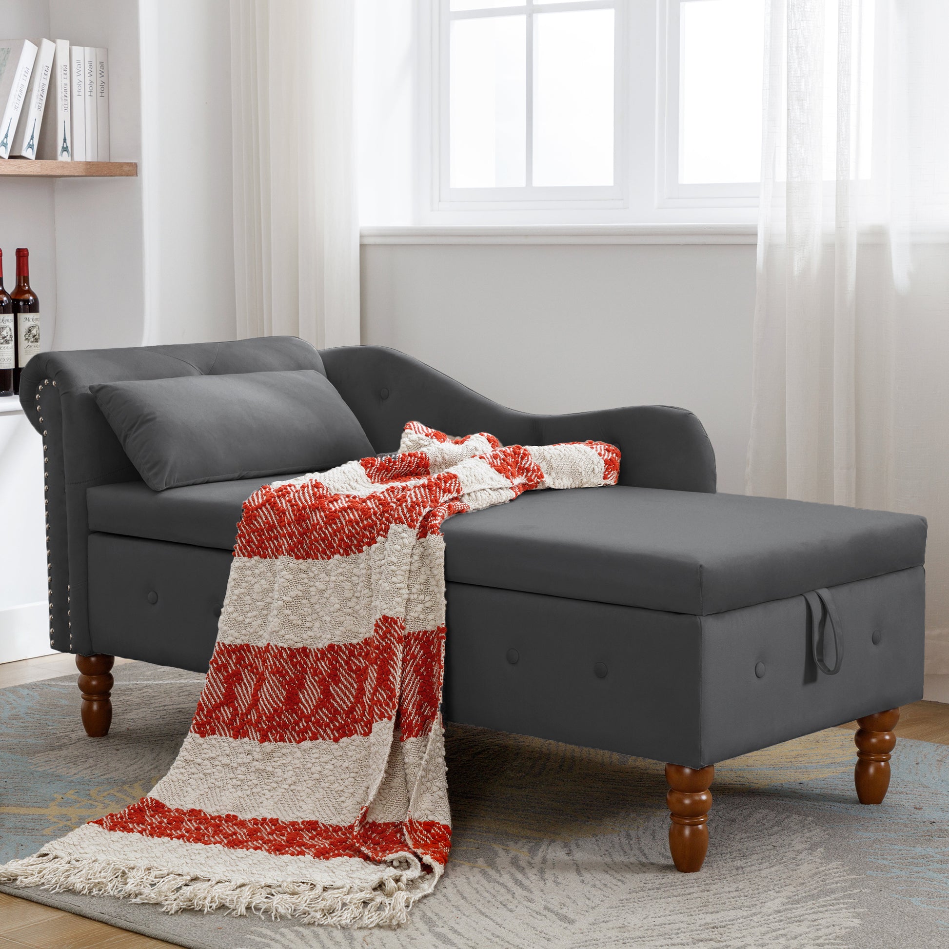Black Chaise Lounge Indoor - detail view 5