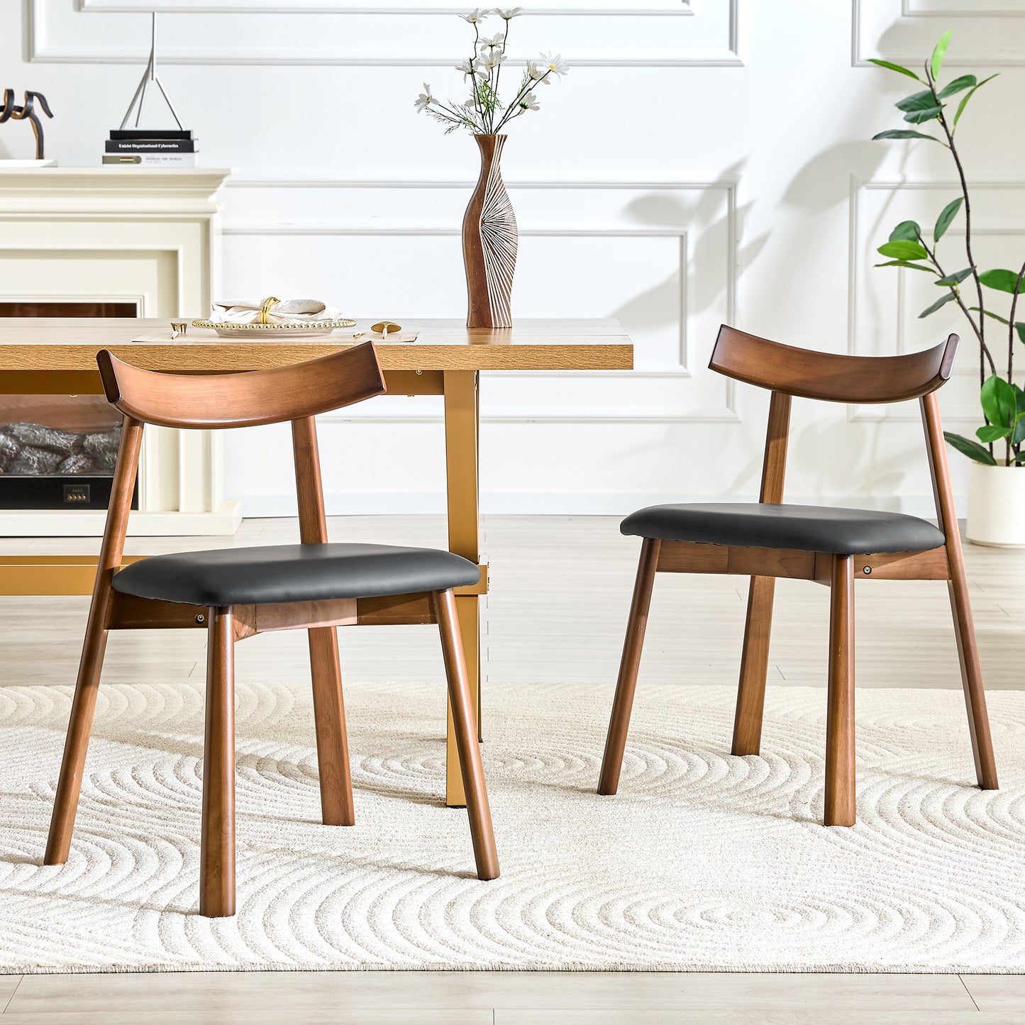 Black Wood Dining Chairs with Gold Legs (set of 2) - detail view 2