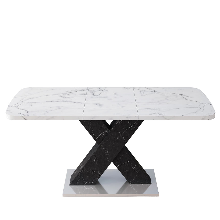 Modern Rectangle Dining Table with Stretchable Top - White+black - primary color shot