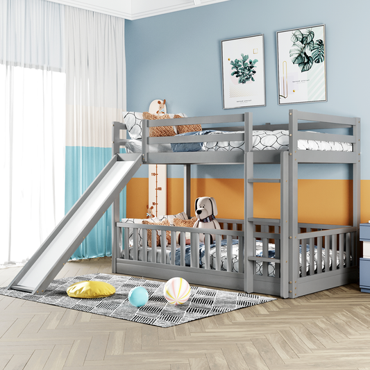Augusta Twin Over Twin Bunk Bed with Slide and Ladder,Gray
