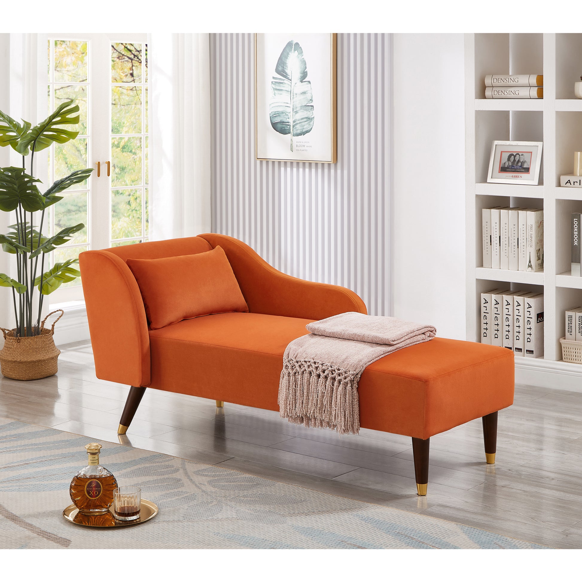 Modern Chaise Lounge Chair Velvet Upholstery (orange) - primary color shot