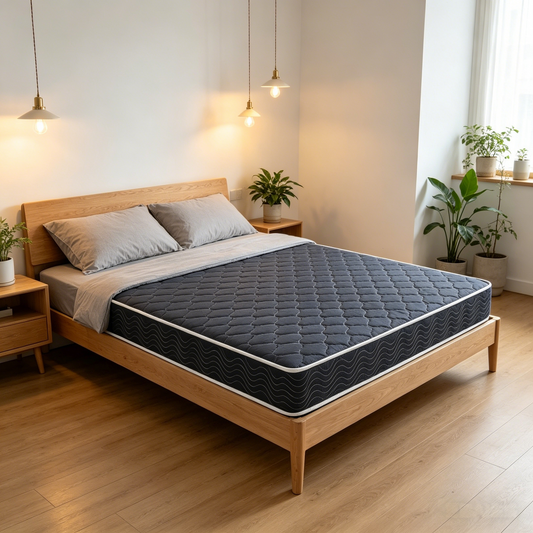 6-Inch Waterproof High-Density Foam Mattress with Navy Blue Diamond-Quilted Breathable Fabric. Quilting Ensures Both Style and Airflow for Cool Sleep.full Size - detail view 3