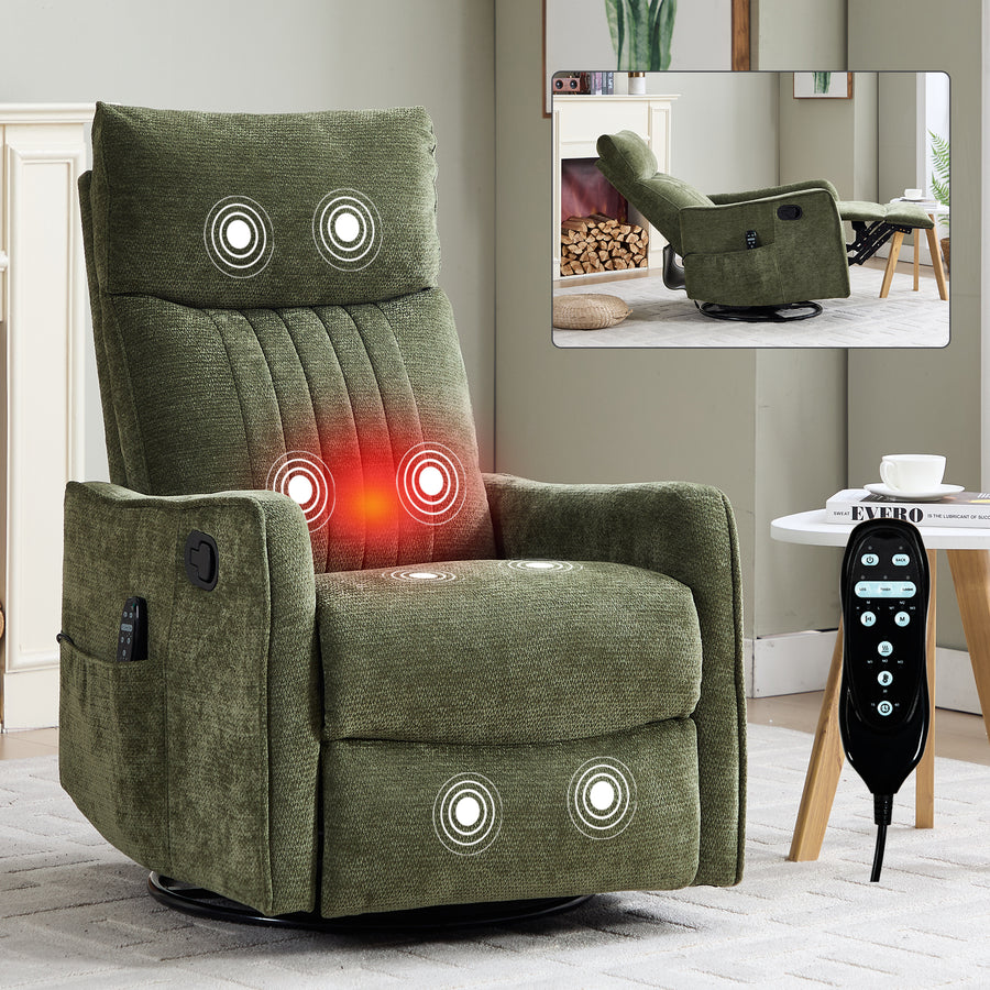 Green Heat Massage Manual Recliner Chair with Rocker and Swivel in Fabric - Antique Green - primary color shot