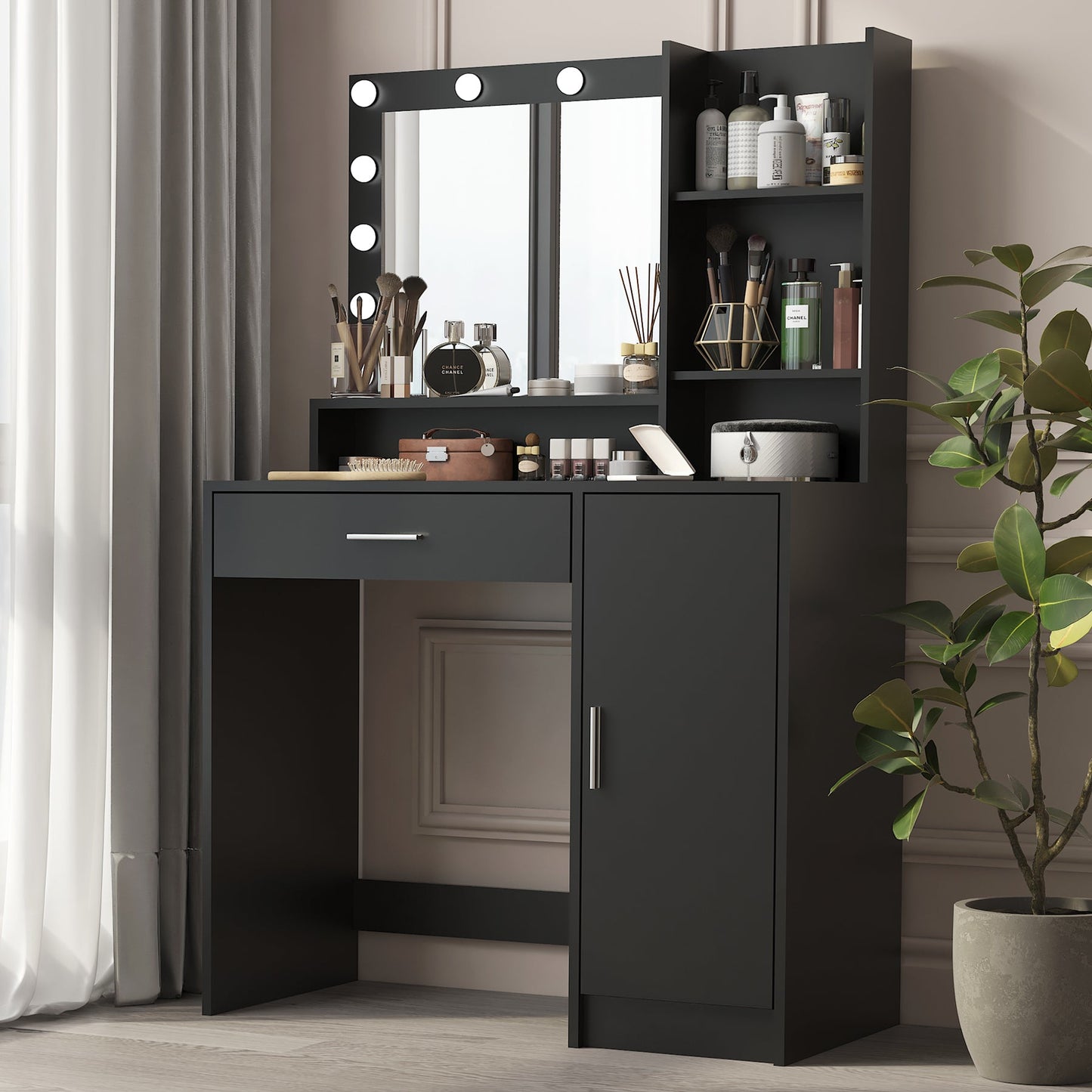 Galadriel Contemporary Bedroom Vanity, Black
