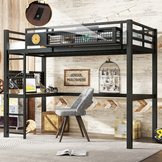 Twin XL Size Loft Bed Frame with Desk - Black - primary color shot