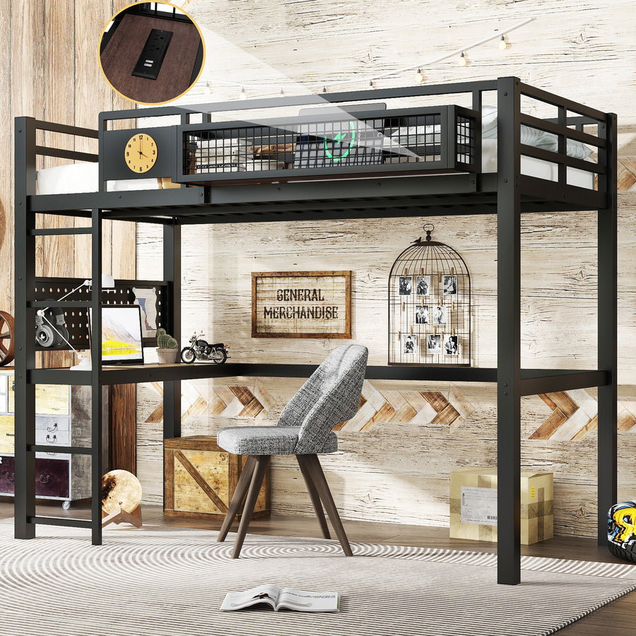 Twin XL Size Loft Bed Frame with Desk - Black - primary color shot