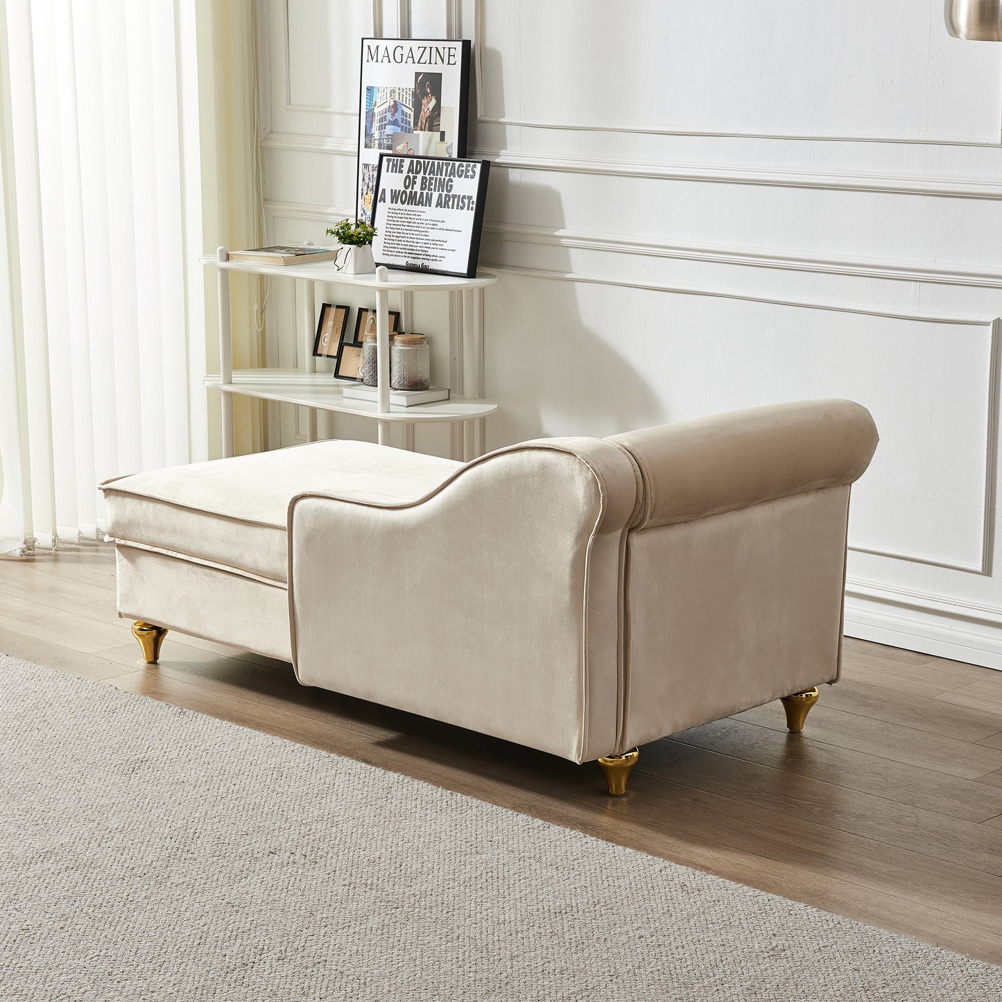 Modern Upholstery Chaise Lounge Chair with Storage Velvet (beige) - detail view 4