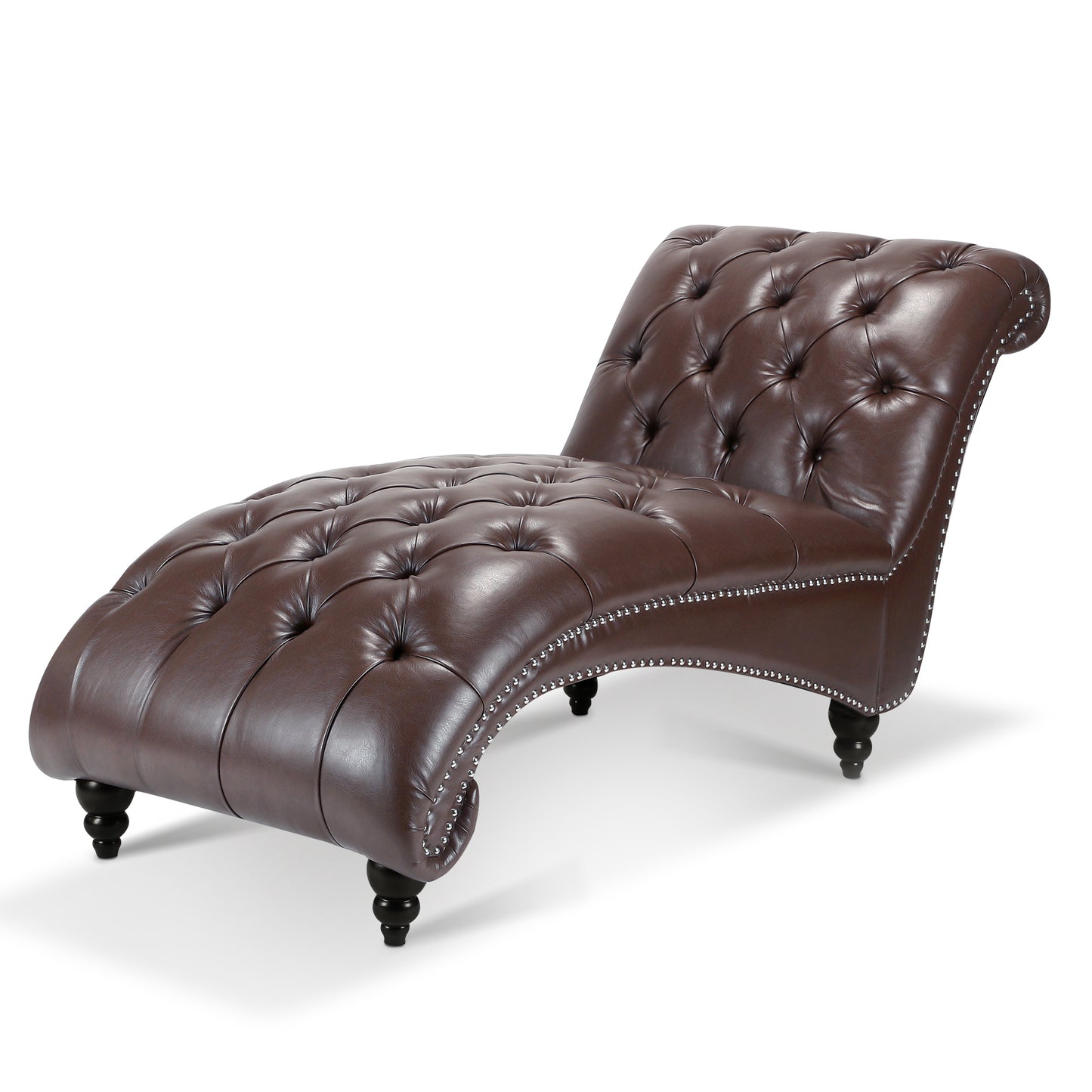Modern Tufted Armless Chaise Lounge with Foam Cushion in Dark Brown PU - primary color shot