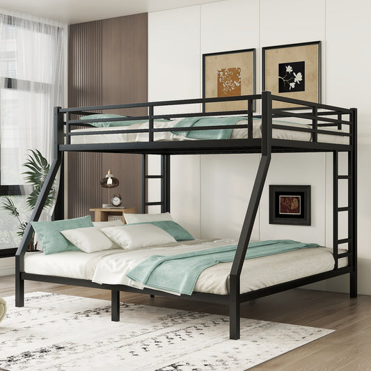 Metal Queen over King Bunk Bed for Teens and Adults - Black - primary color shot