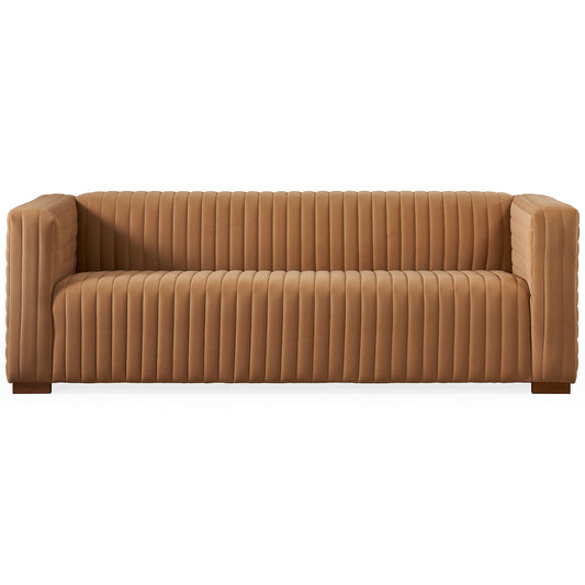 Elara Modern Channel Tufted Velvet Sofa, Mocha