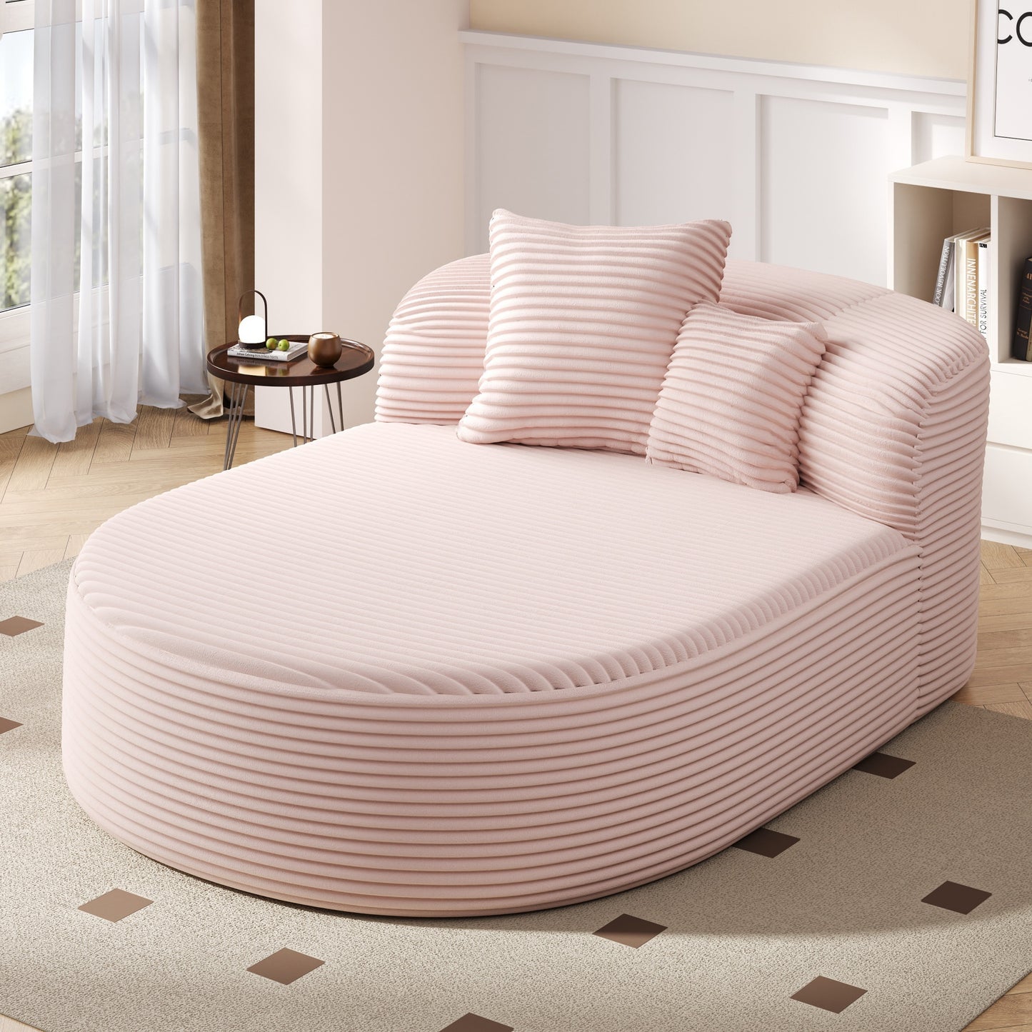 Modern Chaise Lounge Sofa Boneless Couch 51.6' Sofa Bed with Two Supportive Pillows - Pink - detail view 2
