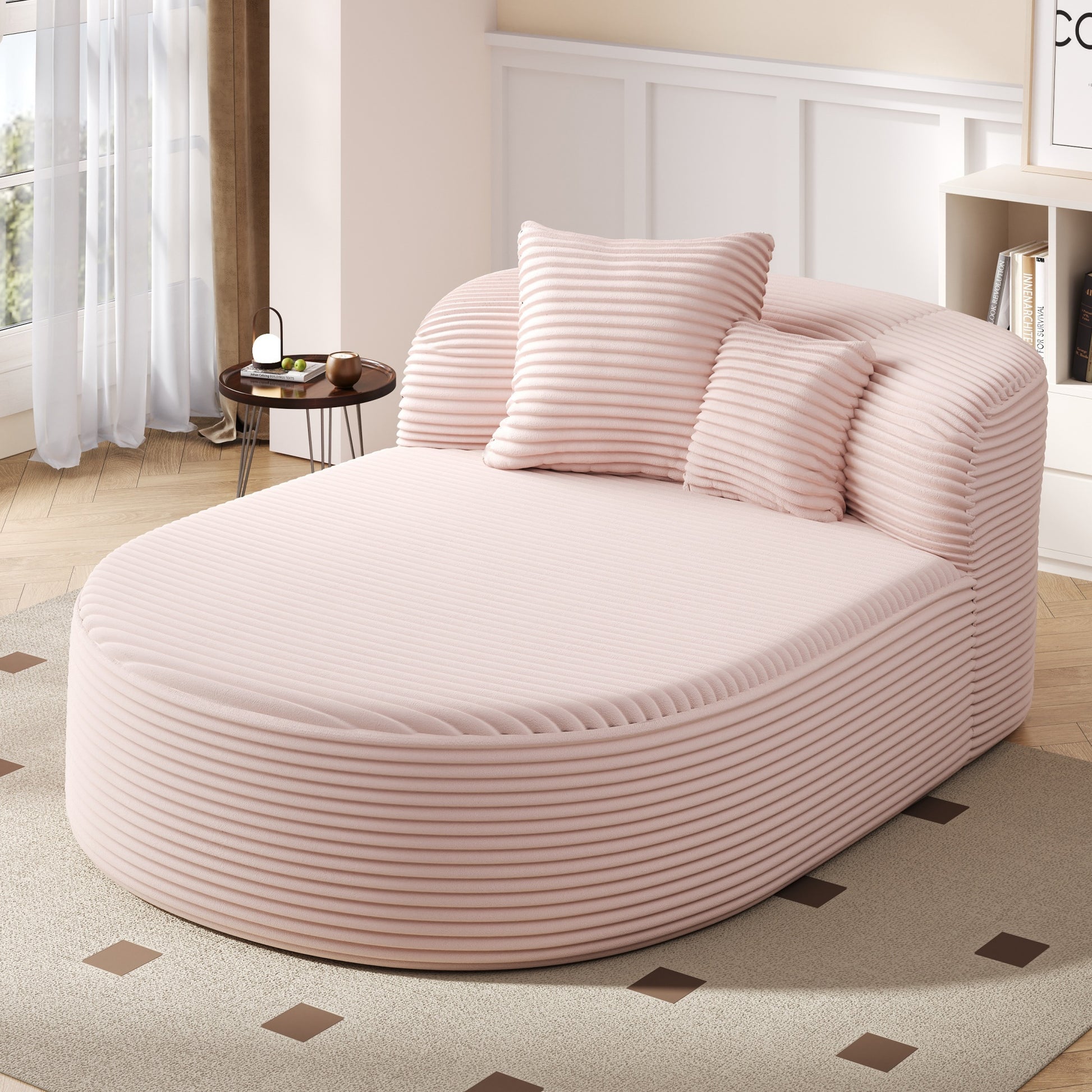 Modern Chaise Lounge Sofa Boneless Couch 51.6' Sofa Bed with Two Supportive Pillows - Pink - detail view 2