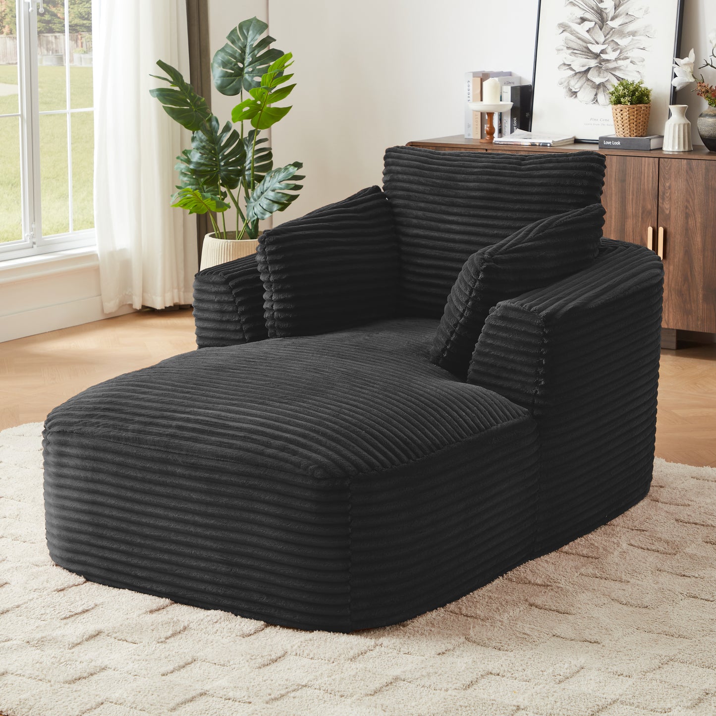 Oversized Corduroy Chaise Lounge Chair Indoor - Black - detail view 2