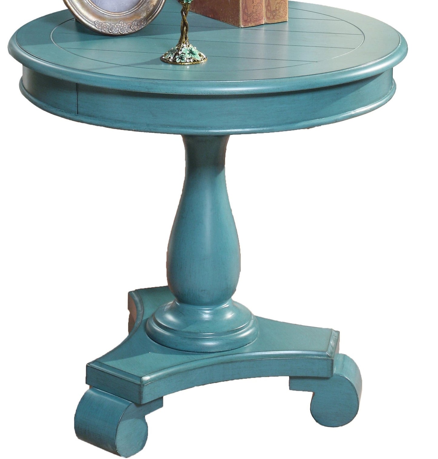 Rene Round Wood Pedestal Side Table, Teal