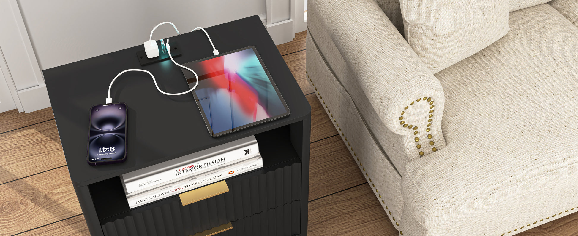 Nightstand with Charging Station - Black - detail view 5
