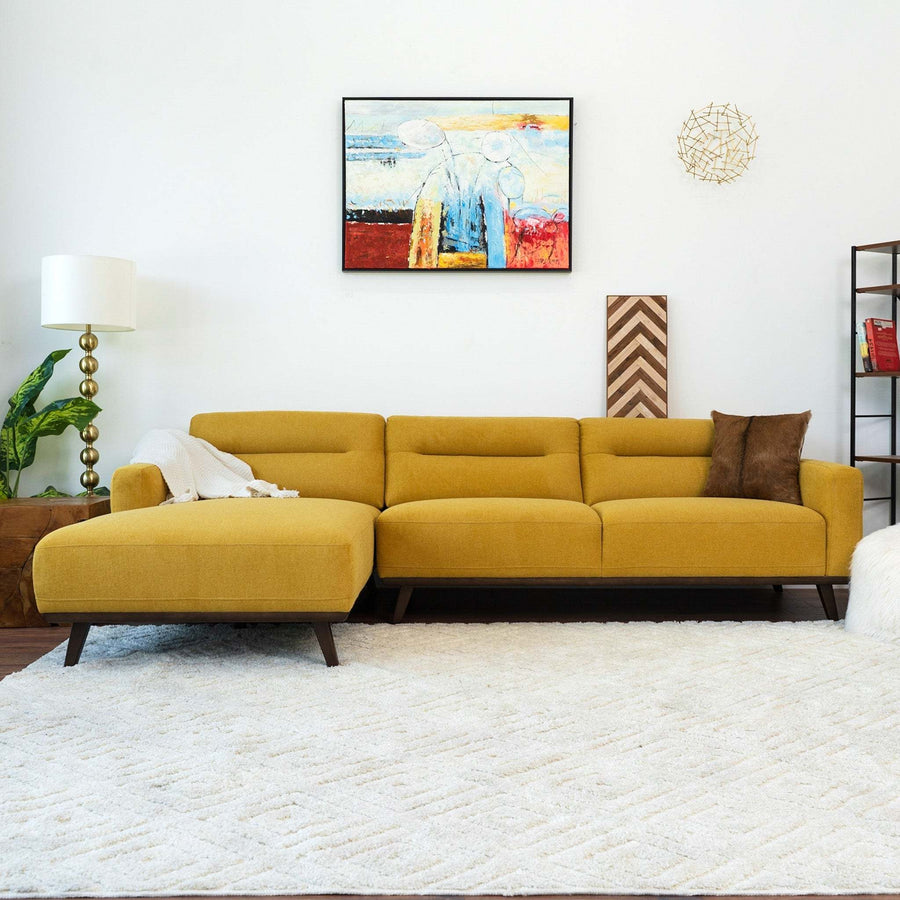 Ella L-Shaped Dark Yellow Linen Left Sectional Couch with High-Density Foam - detail view 2