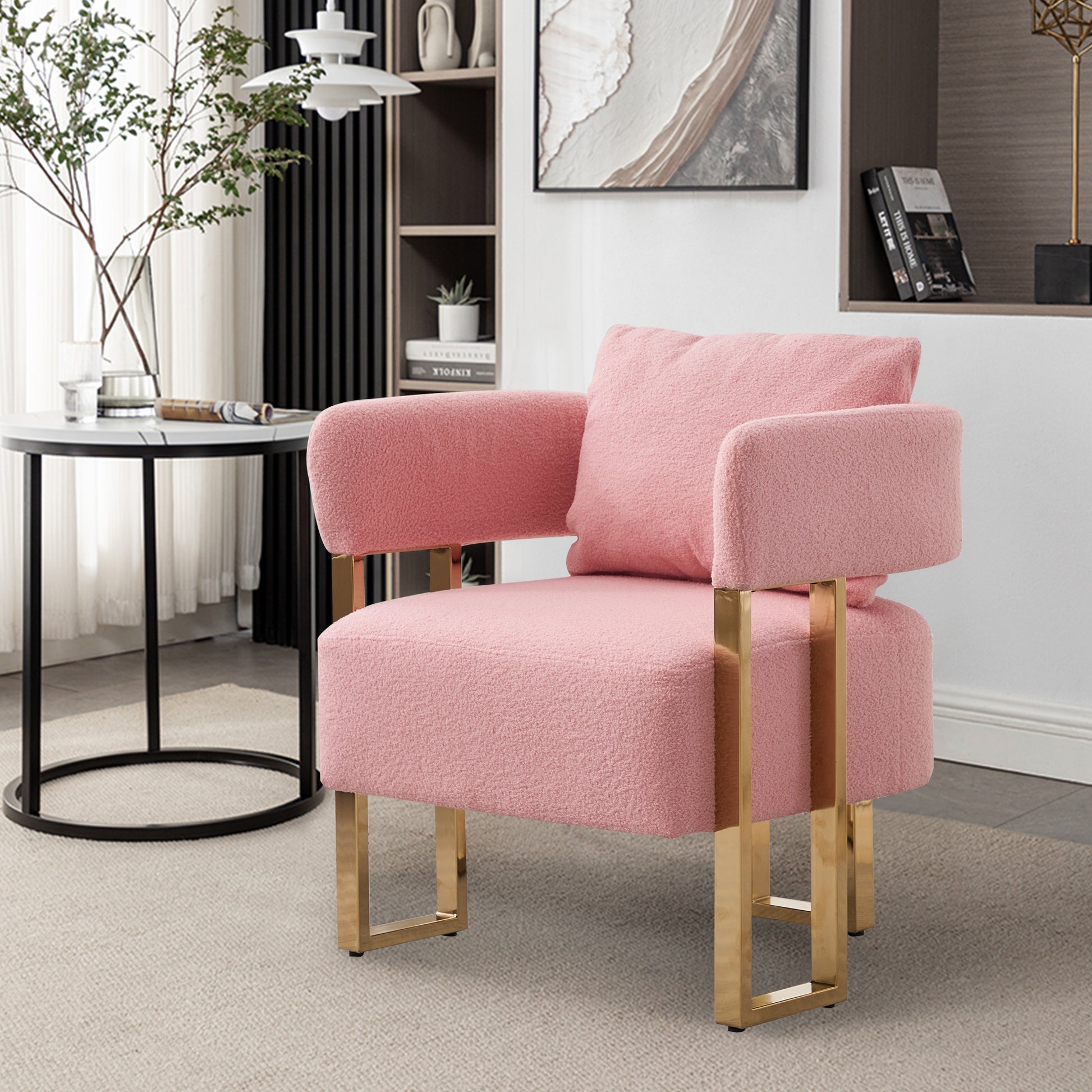 Gold Bouclé Steel Frame Accent Chair with Gold Legs - detail view 6
